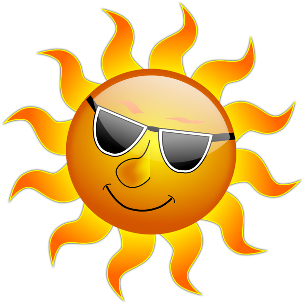 A cartoon sun wearing sunglasses