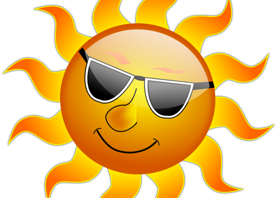 A cartoon sun wearing sunglasses